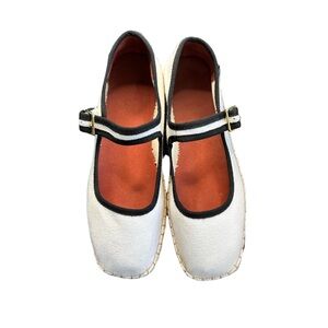 Square Toe White Canvas Mary Jane Espadrille Flats